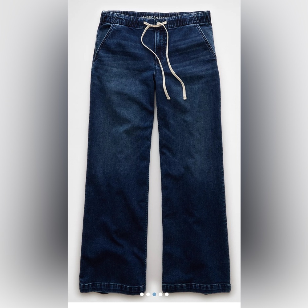 AE Dreamy Drape Cozy Low-Rise Baggy Wide-Leg Jean (Simply Dark Wash) (Size M) - Picture 3 of 11